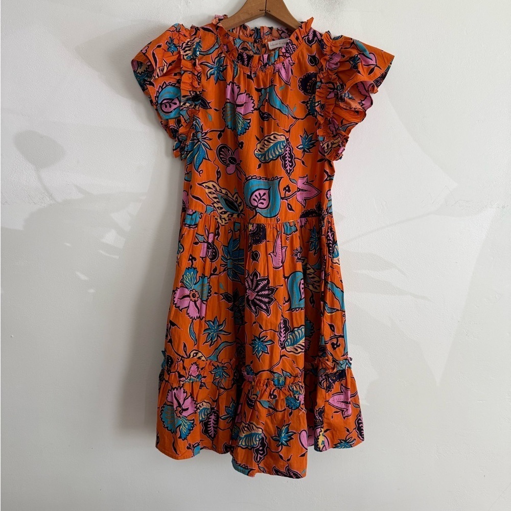 House of Harlow 1960 Orange Floral Ruffle Sleeve Cotton Dress